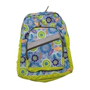 LL Bean Deluxe Backpack School Camp Blue Green Floral Hawaiian Geometric